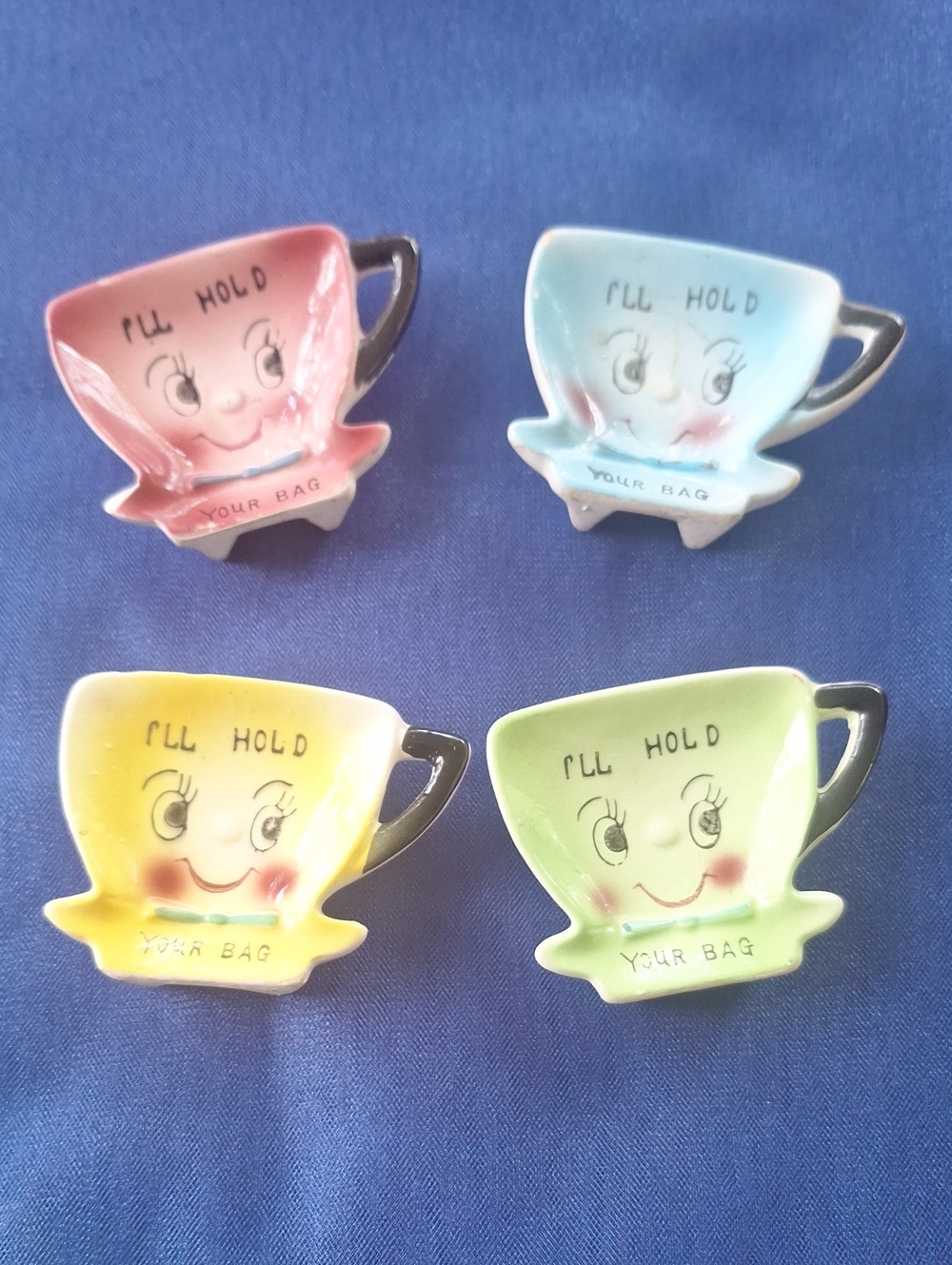 Vintage MCM Commodore Japan Teacup Bag Holder - Pink Blue Yellow Green